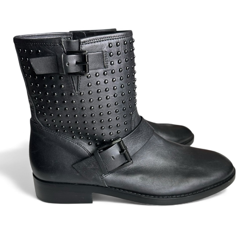 Michael Kors Reeves Studded Moto Boots Black Leather Dark Academia Biker Size 7